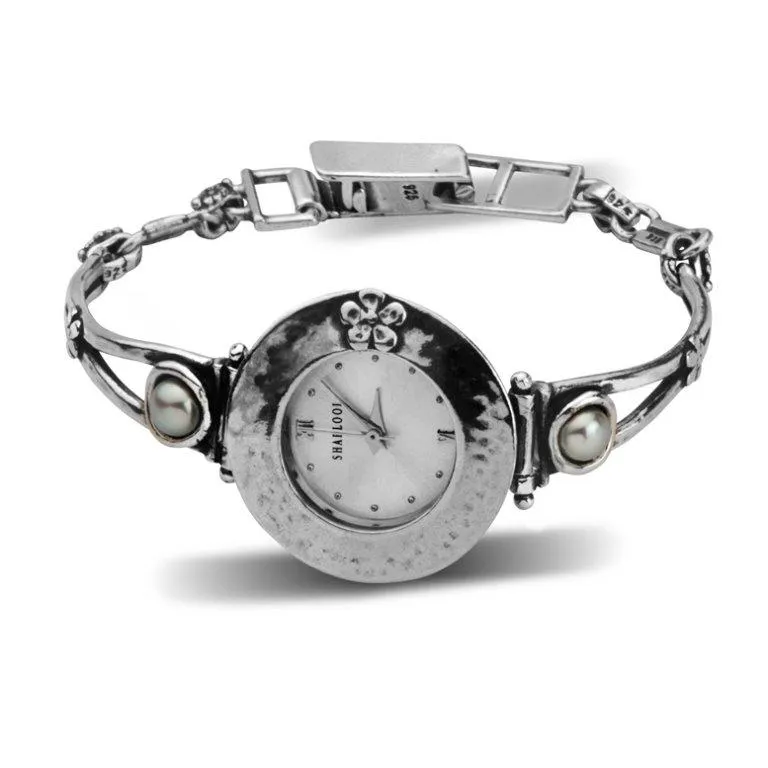 Sterling Silver Watch with Pearl. Watch for Woman. Handcrafted Watches. Japanese Myota