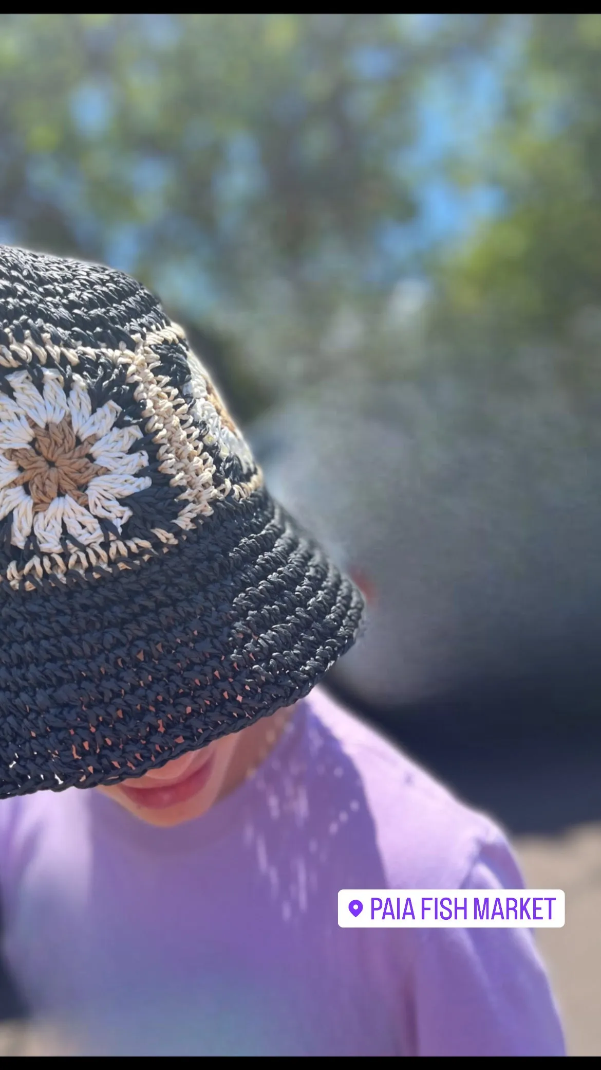 Straw Crochet Bucket in Black Daisy Hat