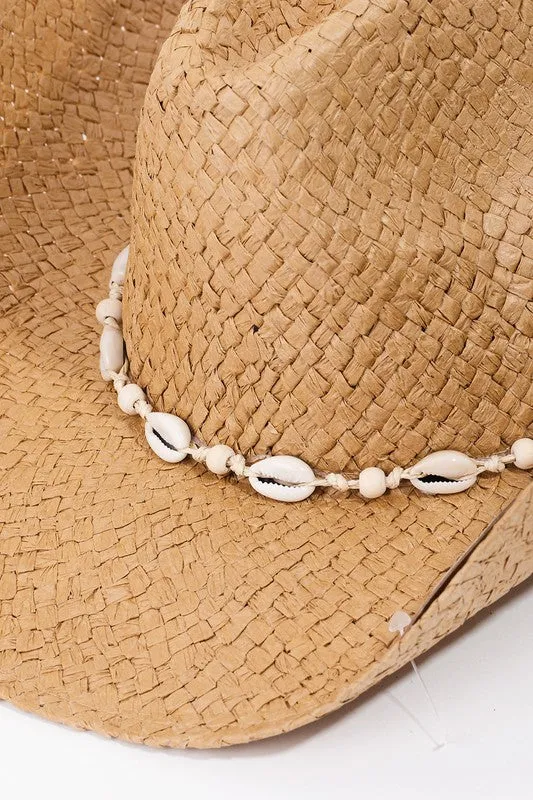 Straw Weave Cowrie Shell Cowboy Hat