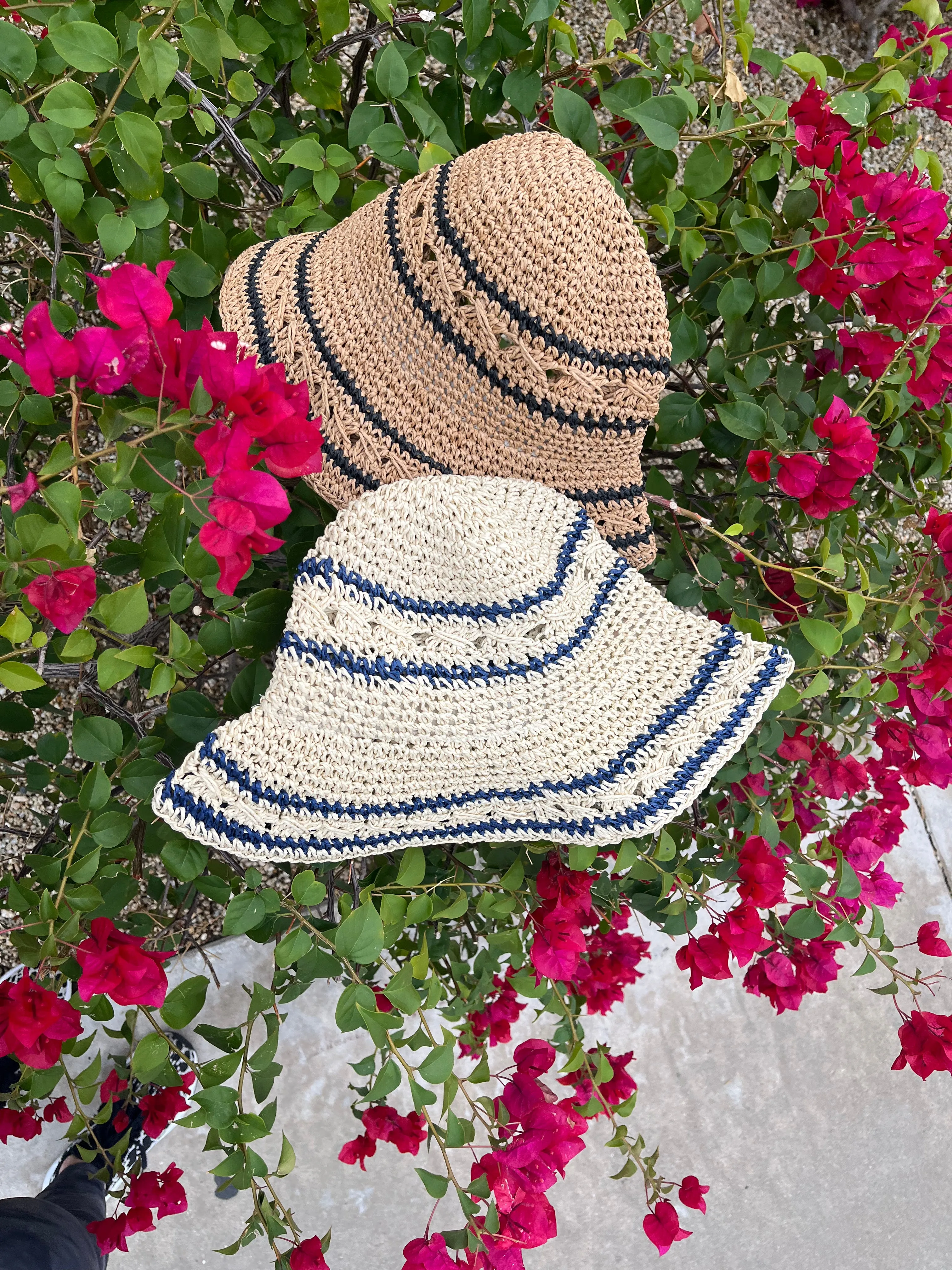 Striped Straw Crochet Knit Bucket Hat