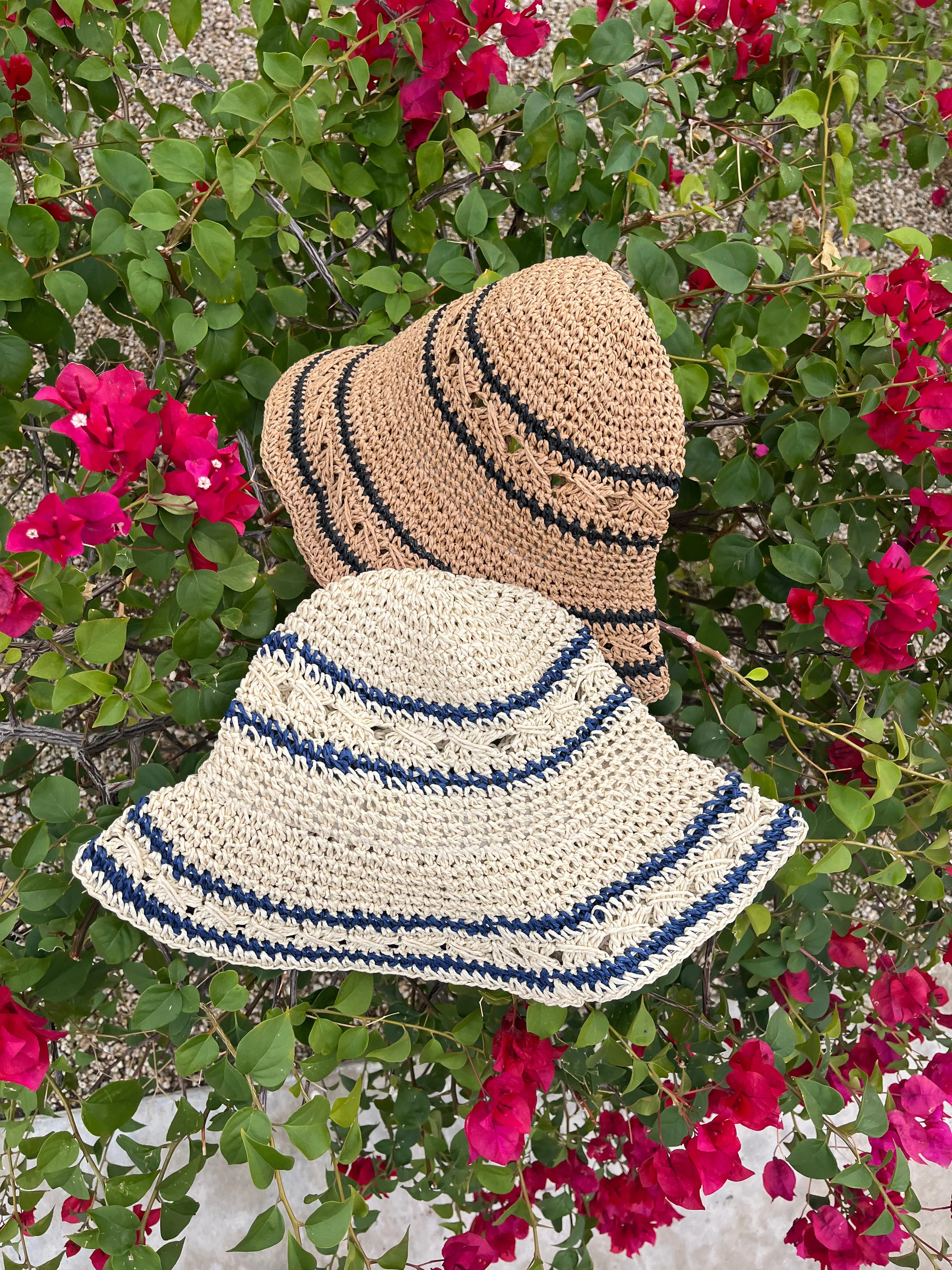 Striped Straw Crochet Knit Bucket Hat