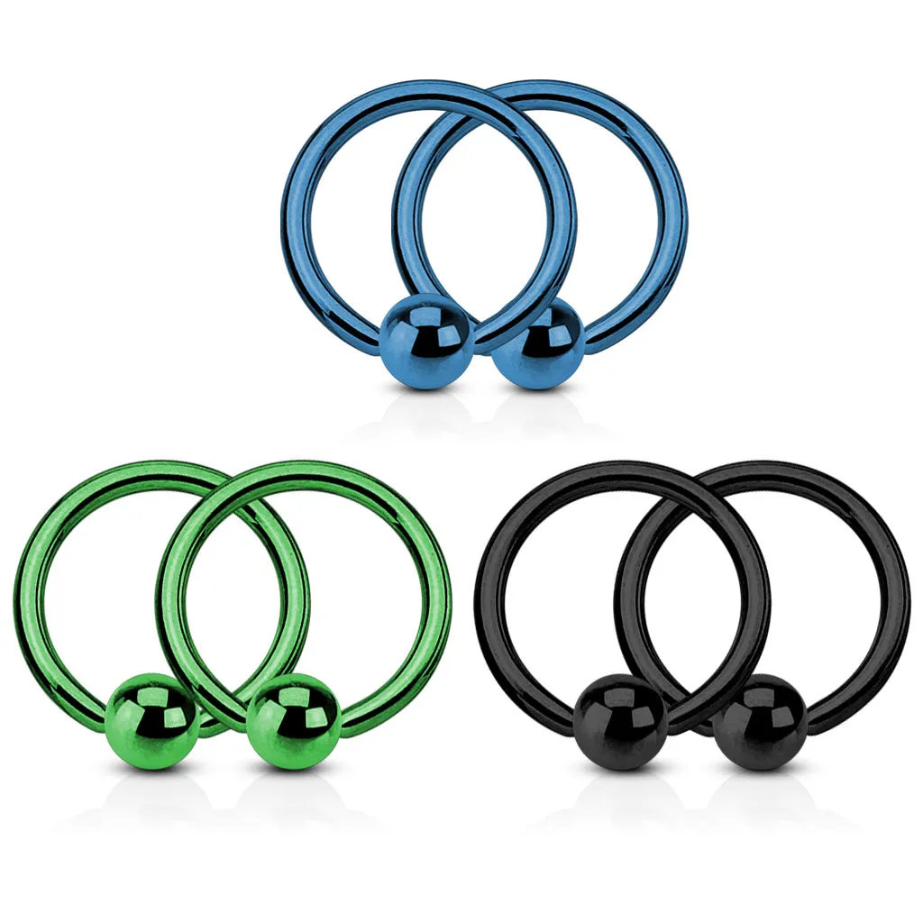 Value Pack 3 Pairs Annealed 316L Surgical Steel WildKlass Captive Bead Rings Titanium Anodized Blue,Green and Black Pack