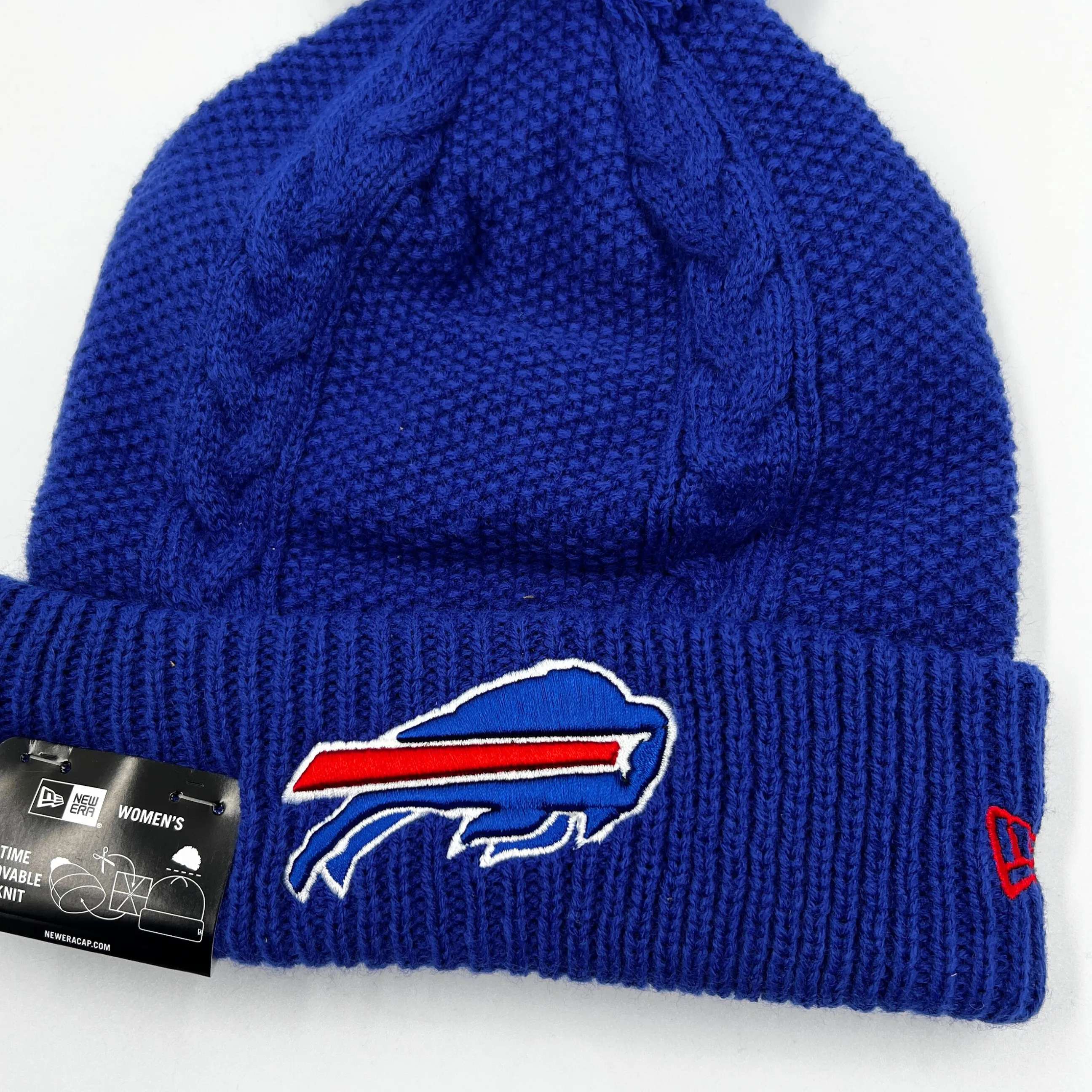 Women's New Era Buffalo Bills Primary Logo Royal Blue Pom Winter Hat