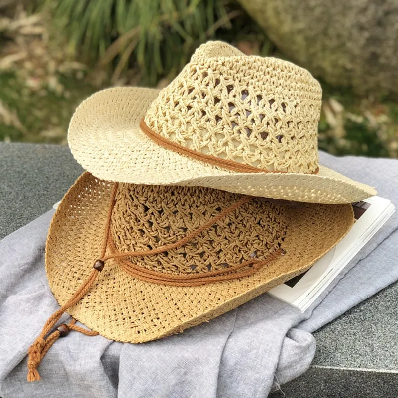 Women's Summer Bucket west cowboy Straw Hat Panamas UV Protection Sun Hats