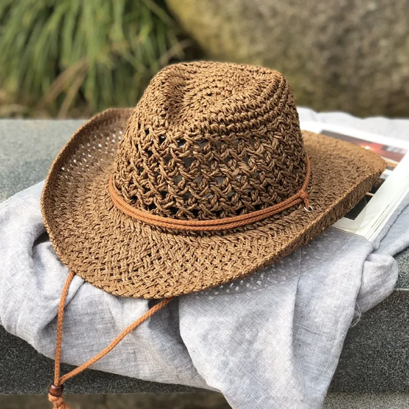 Women's Summer Bucket west cowboy Straw Hat Panamas UV Protection Sun Hats