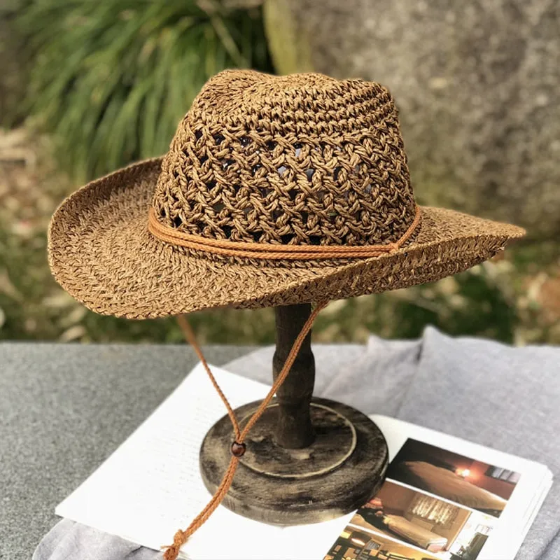 Women's Summer Bucket west cowboy Straw Hat Panamas UV Protection Sun Hats